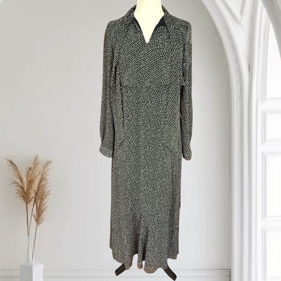 Lise Charmel France Rare Maxi Dress Modest Sz S Long Sleeves Black Tiny Print - Picture 10 of 16